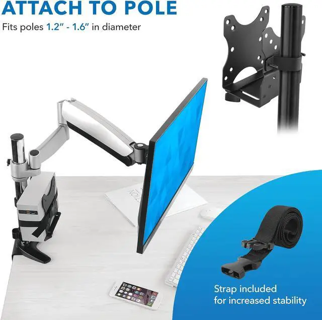 Alt view image 6 of 7 - Adjustable Thin Client Mini PC Mount  Under Desk, Wall, Pole, or VESA Monitor Stand  Fits Mac Mini, Small CPUs, Thin Clients, Docking Stations  Holds 11 lbs