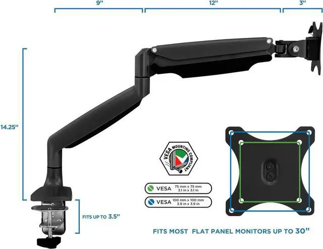 Alt view image 3 of 7 - Single Monitor Arm Desk Mount | Gas Spring Monitor Arm | Full Motion Articulating Height Adjustable | Fits 21 22 23 24 27 30 32 Inch VESA Compatible Computer Screen | Clamp and Grommet Base