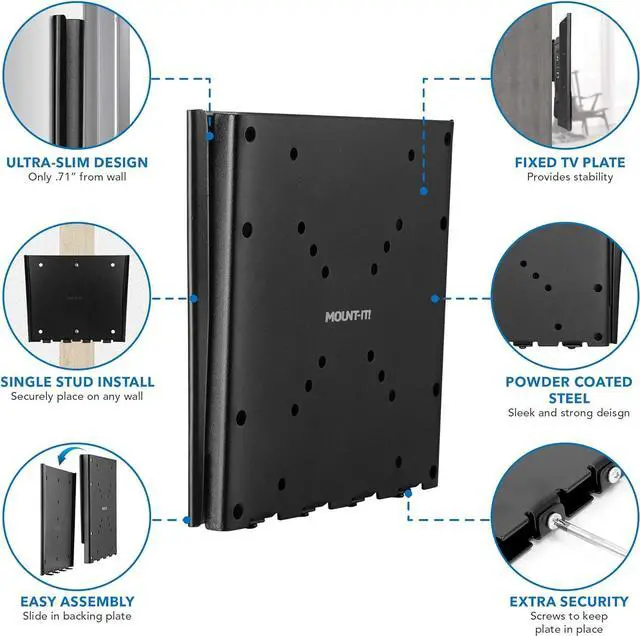 Alt view image 3 of 7 - Low-Profile Fixed TV Wall Mount With Removable Plate | Flush Wall Mounting Bracket Fits 23" - 42" Screens Up To VESA 200x200 mm, 66lbs Capacity, Black