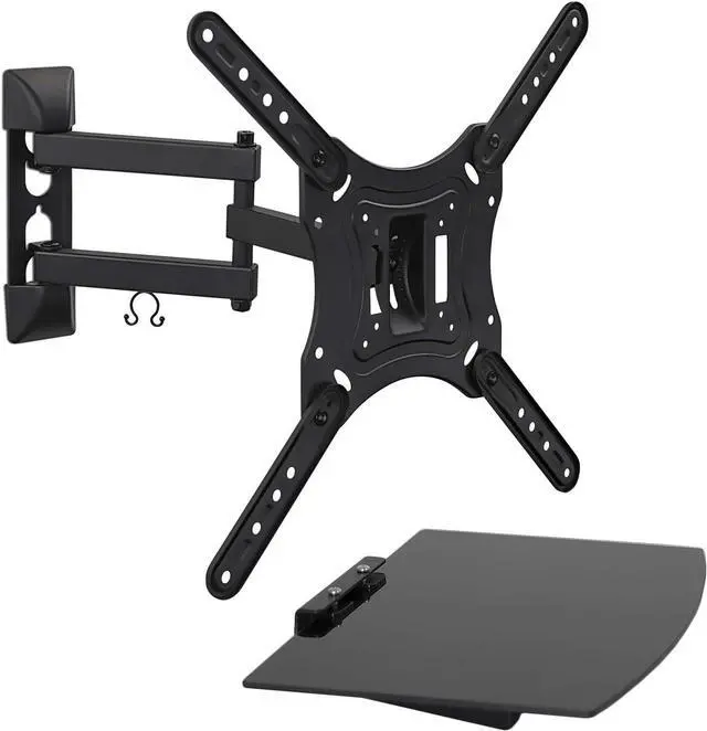 Main image of TV Mount with Shelf | Full Motion TV Wall Mount with Floating Entertainment Shelf for Cable Box, DVR | Single Stud Installation | Fits Televisions Up to 55 Inches, VESA 75x75mm to 400x400mm