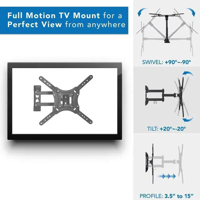 Alt view image 6 of 7 - TV Mount with Shelf | Full Motion TV Wall Mount with Floating Entertainment Shelf for Cable Box, DVR | Single Stud Installation | Fits Televisions Up to 55 Inches, VESA 75x75mm to 400x400mm