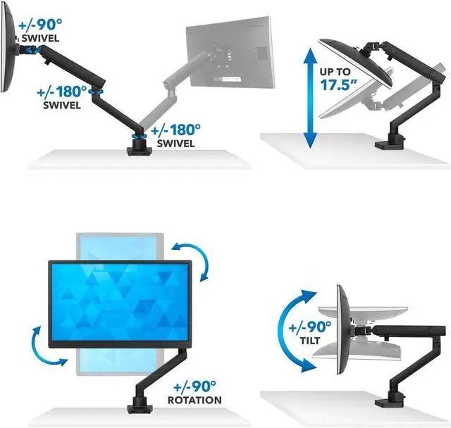Alt view image 4 of 7 - Single Monitor Arm Mount | Premium Monitor Desk Stand | Articulating Mechanical Spring Arm | Fits 24 27 30 32 Inch VESA 75 100 Compatible Computer Screen | C-Clamp and Grommet Bases