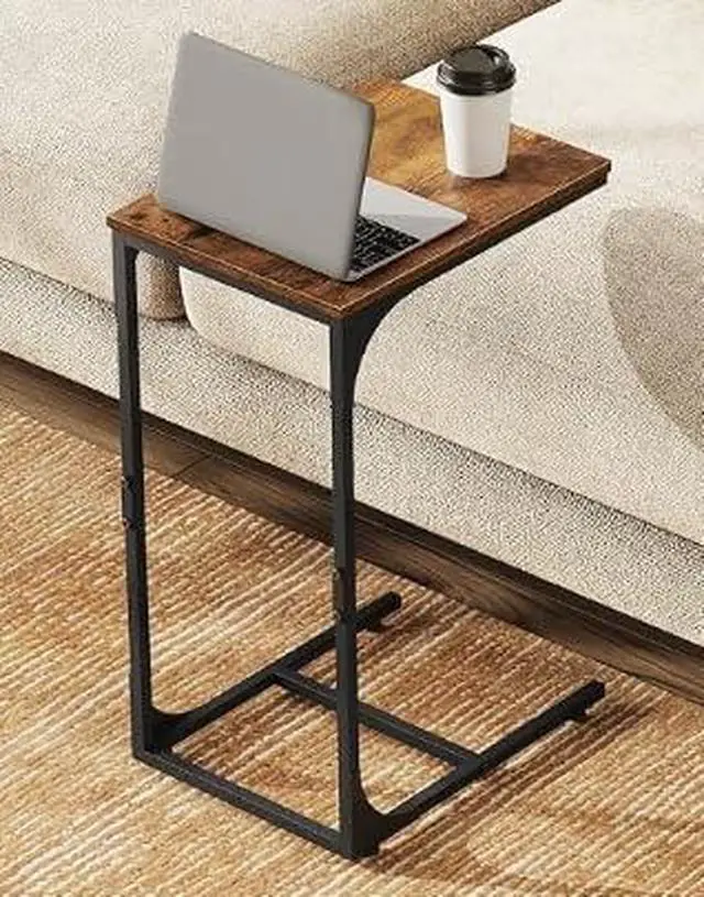 Main image of C Shaped End Table, Small Couch Side Tables with Metal Frame That Slide Under, Sofa Table TV Tray for Living Room, Bedroom
