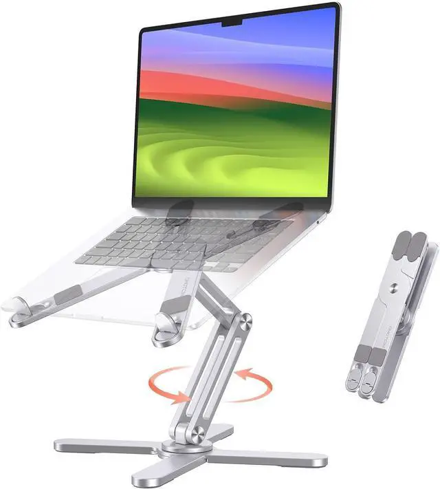 Main image of 360° Rotating Laptop Stand Riser for Desk Ergonomic Foldable Computer Stand Adjustable Height Angles for Collaborative Work Easy Storage Fit Macbooks All Laptops up to 16 inches Silver