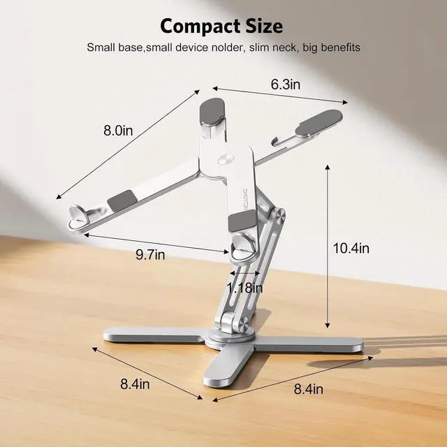 Alt view image 5 of 7 - 360° Rotating Laptop Stand Riser for Desk Ergonomic Foldable Computer Stand Adjustable Height Angles for Collaborative Work Easy Storage Fit Macbooks All Laptops up to 16 inches Silver