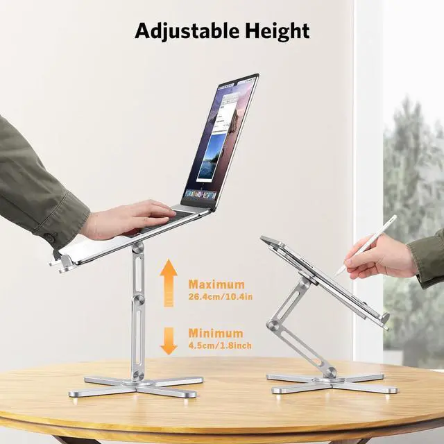 Alt view image 7 of 7 - 360° Rotating Laptop Stand Riser for Desk Ergonomic Foldable Computer Stand Adjustable Height Angles for Collaborative Work Easy Storage Fit Macbooks All Laptops up to 16 inches Silver