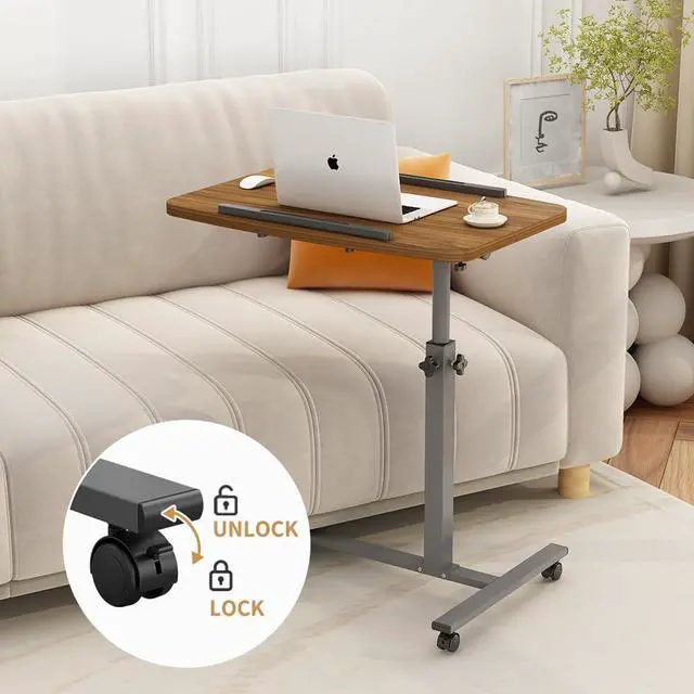Alt view image 7 of 7 - Laptop Table Mobile Adjustable Height Portable Desk Notebook Swivel PC Computer Rolling Desk with Wheels, Laptop Stand for Couch Bedside Hospital Bed Table