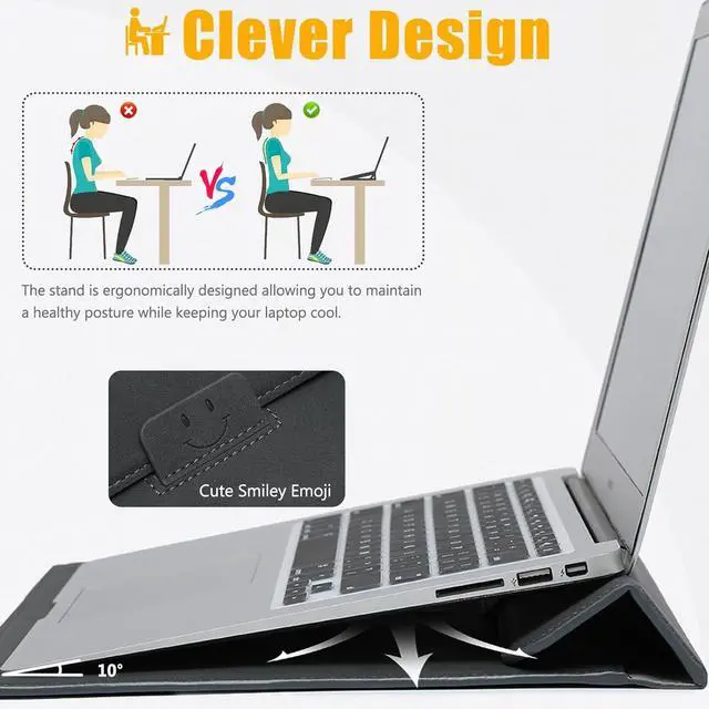 Alt view image 2 of 7 - HYZUO 15 Inch Laptop Sleeve Case with Stand for MacBook Air 15 M4 A3241 M3 A3114 M2 A2941 2025-2023, 15" Surface Laptop 7/6/5/4, MacBook Pro 15 A1990 A1707 2019-2016, with Pouch, Space Gray