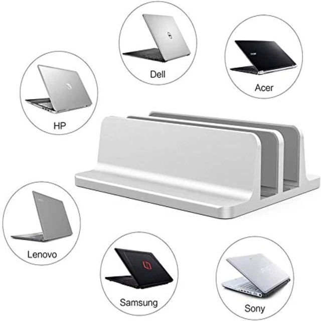 Alt view image 2 of 7 - Universal Laptop Vertical Stand, Dual Desktop Adjustable Notebook Stand (up to 17.3 inches) for Samsung/HP/Dell/Chrome Book laptops (Silver)