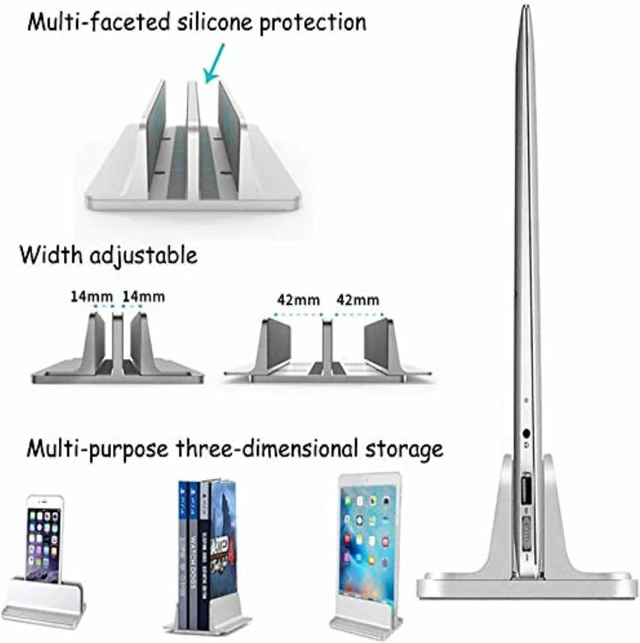 Alt view image 3 of 7 - Universal Laptop Vertical Stand, Dual Desktop Adjustable Notebook Stand (up to 17.3 inches) for Samsung/HP/Dell/Chrome Book laptops (Silver)