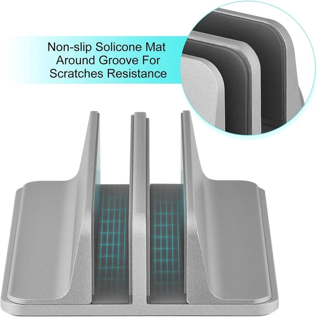 Alt view image 4 of 7 - Universal Laptop Vertical Stand, Dual Desktop Adjustable Notebook Stand (up to 17.3 inches) for Samsung/HP/Dell/Chrome Book laptops (Silver)