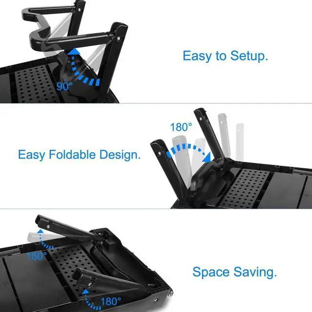 Alt view image 7 of 7 - Laptop Desk for Bed, Adjustable Table with Fan, Portable Lap Desk, Foldable Legs, Stand for Couch Sofa, Tray with LED Light, 4 USB Ports, Storage, Mouse Pad