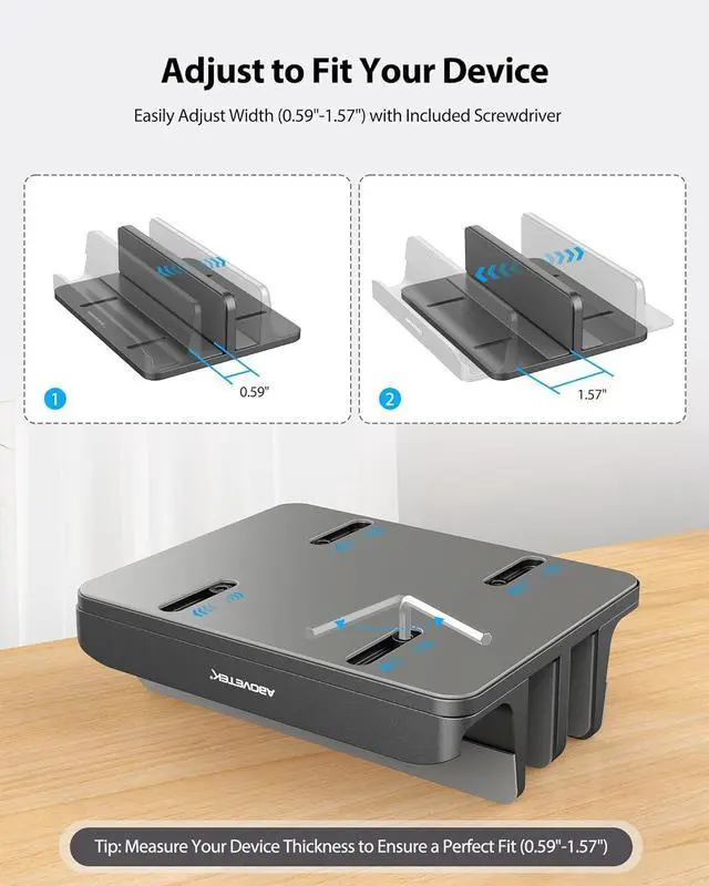 Alt view image 4 of 7 - AboveTEK Vertical Laptop Stand, 3 Slots Aluminum Desk Laptop Holder & Laptop Docking Station Stand for MacBook, Tablet, Phone - Universal Fit (Up to 17.3") - Heavy Duty Polished, Anti Slide - Grey