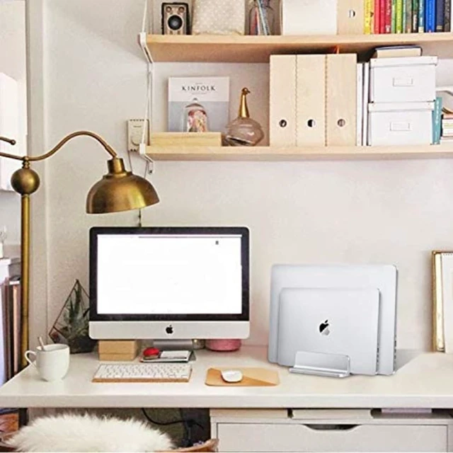 Alt view image 6 of 7 - Universal Laptop Vertical Stand, Dual Desktop Adjustable Notebook Stand (up to 17.3 inches) for Samsung/HP/Dell/Chrome Book laptops (Silver)