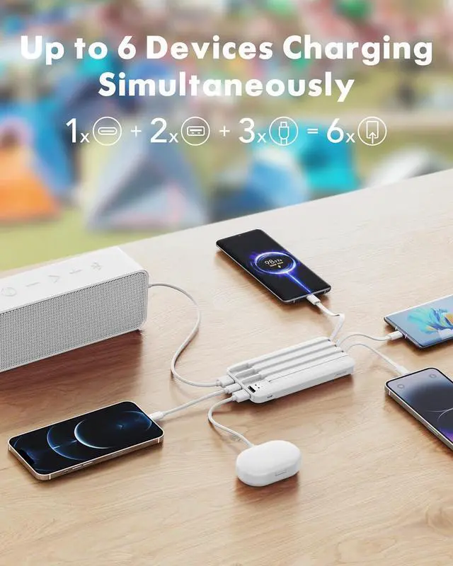Alt view image 3 of 7 - Charmast Portable Charger with Built in Cables, Power Bank with Cords Wires, Slim 10000mAh Travel Battery Pack 6 Outputs 3 Inputs 3A Fast Charging for Samsung Google Pixel LG Moto iPhone iPad
