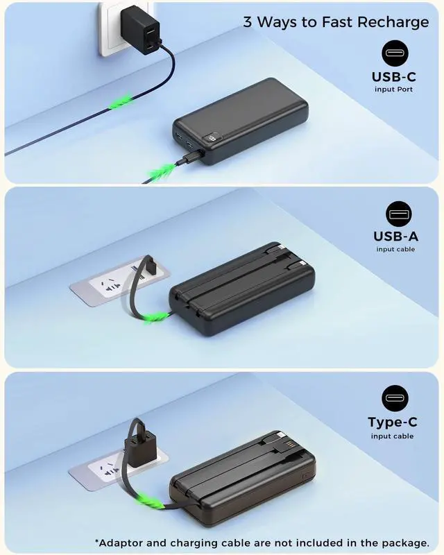 Alt view image 7 of 7 - Portable Charger Power Bank 50000mAh Portable Phone Charger, PD 22.5W Fast Charging Powerbank Built in Cable, 5 Output 3 Input USB C LED Display for iPhone 16 15 14 13 Samsung Android iPad