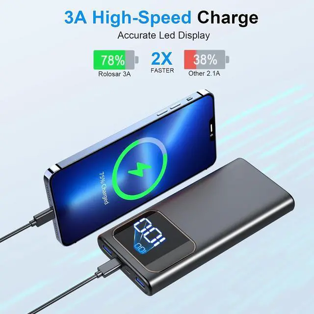 Alt view image 3 of 7 - Portable Charger, 10000mAh Power Bank with PD15w Fast Charging, 4 Outputs 3 Inputs with Built in TypeC, USBA Battery Pack, Compatible with iPhone 16 15 Plus/Pro/Pro Max Samsung S22 S21 Android Phone