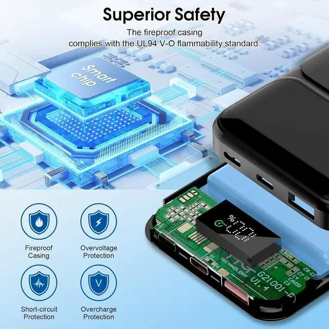 Alt view image 4 of 7 - Portable Charger 10000mAh 22.5W Power Bank Fast Charging, PD3.0 QC4.0 PD20W Mini Portable Battery, USB-C Input/Output, LED Digital Display Slim Powerbank for Smartphones Tablets and More, Black (2025)