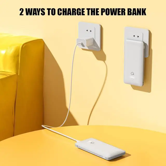 Alt view image 3 of 6 - Brand Q 10000mAh Portable Charger with Built-in Cables and AC Wall Plug, USB C Fast Charging Power Bank with 3 Cords,5 Output External Battery Pack Compatible with iPhone,Tablet and All Smart Phones