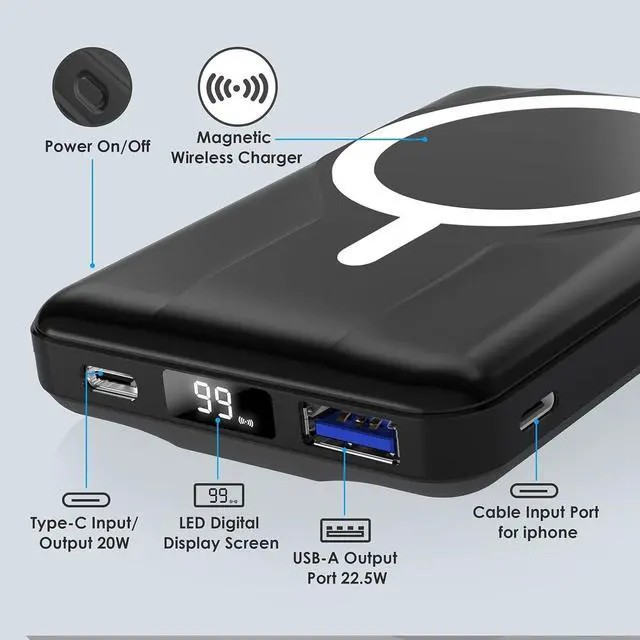 Alt view image 2 of 7 - Wireless Portable Charger with Stand Slim 10000mAh Magnetic Power Bank for Magsafe 22.5W Fast Charging Battery Pack Compatible with iPhone 17/16/15/14/13/12 Series