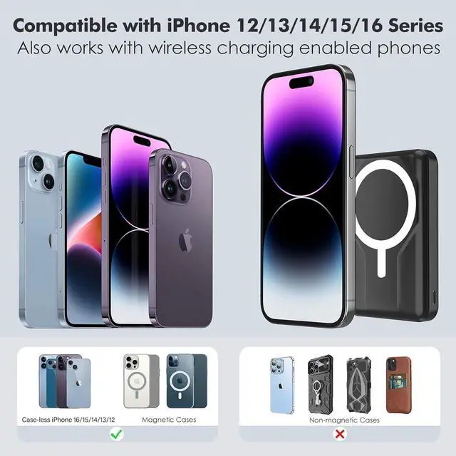 Alt view image 6 of 7 - Wireless Portable Charger with Stand Slim 10000mAh Magnetic Power Bank for Magsafe 22.5W Fast Charging Battery Pack Compatible with iPhone 17/16/15/14/13/12 Series