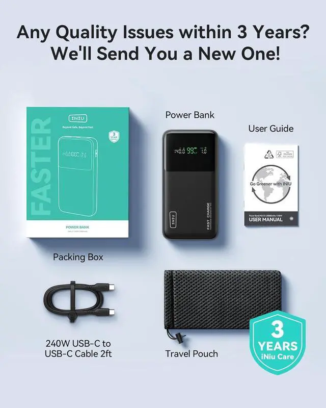 Alt view image 7 of 7 - INIU 140W Power Bank, Compact 25000mAh High Capacity Laptop Portable Charger, USB C in&Out Tablet Powerbank, Smart Digital Display Phone Charger for iPhone 16 15, Samsung, iPad, MacBook, Laptop etc.