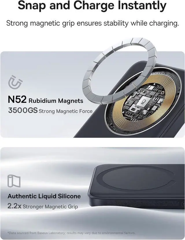 Alt view image 2 of 5 - Baseus for MagSafe Portable Charger, 10000mAh Wireless Magnetic Power Bank with USB-C Cable 22.5W PD Charging, Slim Phone Battery Pack Compatible with iPhone 16/15/14/13/12 Pro/Pro Max Series-Black