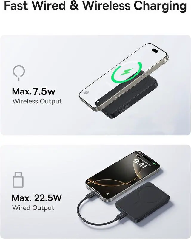 Alt view image 3 of 5 - Baseus for MagSafe Portable Charger, 10000mAh Wireless Magnetic Power Bank with USB-C Cable 22.5W PD Charging, Slim Phone Battery Pack Compatible with iPhone 16/15/14/13/12 Pro/Pro Max Series-Black