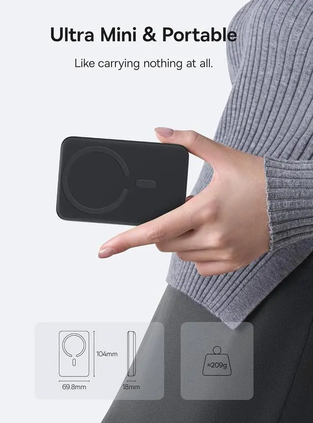 Alt view image 4 of 5 - Baseus for MagSafe Portable Charger, 10000mAh Wireless Magnetic Power Bank with USB-C Cable 22.5W PD Charging, Slim Phone Battery Pack Compatible with iPhone 16/15/14/13/12 Pro/Pro Max Series-Black