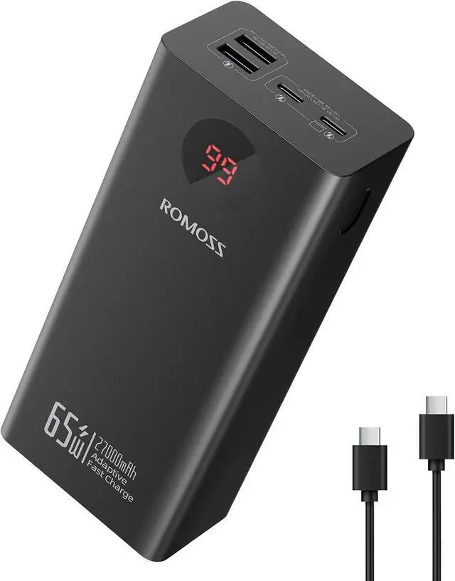 Main image of ROMOSS 65W Power Bank, 27,000mAh TSA Approved High Capacity Laptop Portable Charger with USB C Fast Charging, Airplane Travel Essentials for iPhone 16/15/14, iPad, MacBook Pro, Samsung, Steam Deck