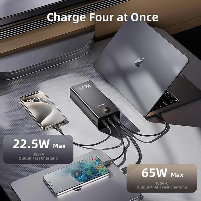 Alt view image 5 of 7 - ROMOSS 65W Power Bank, 27,000mAh TSA Approved High Capacity Laptop Portable Charger with USB C Fast Charging, Airplane Travel Essentials for iPhone 16/15/14, iPad, MacBook Pro, Samsung, Steam Deck