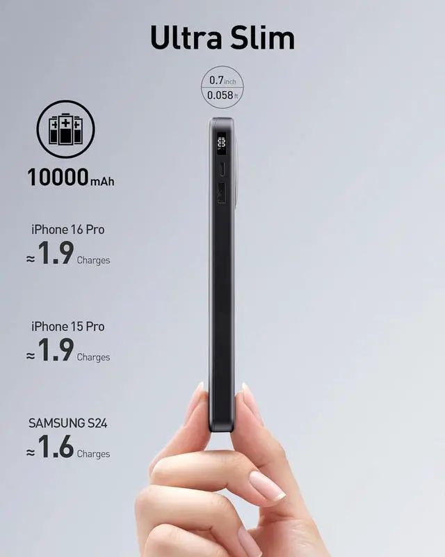Alt view image 2 of 6 - iWALK 10000mAh Slim Portable Charger, 30W PD Fast Charging Power Bank with Built-in Retractable USB-C Cable for iPhone 16/15 Series, Samsung Galaxy 25/24,Google Pixel,MacBook Air,Black