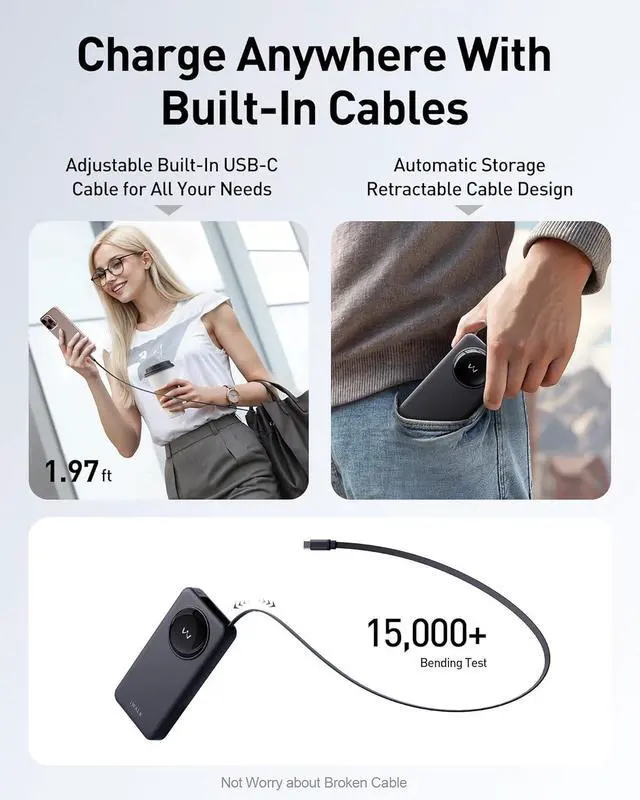 Alt view image 3 of 6 - iWALK 10000mAh Slim Portable Charger, 30W PD Fast Charging Power Bank with Built-in Retractable USB-C Cable for iPhone 16/15 Series, Samsung Galaxy 25/24,Google Pixel,MacBook Air,Black
