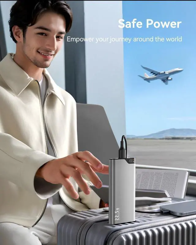 Alt view image 6 of 7 - Kuulaa 2-Pack 10000mAh 22.5W PD Power Bank with LED Display, USB-C Fast Charger for iPhone 16/15/14 Pro/Plus, Samsung S24 Ultra, iPad - Slim Airplane Approved Travel Portable Charger Metal Shell