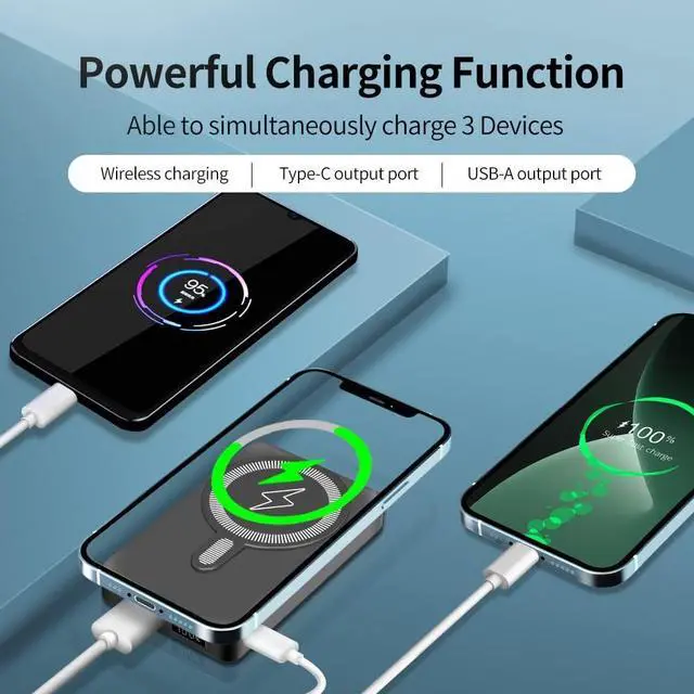 Alt view image 3 of 7 - SITONG Magnetic Wireless Power Bank with Foldable Stand Compatible with MagSafe, 10000mAh Battery Pack for iPhone 14/13 / 12 Series, Portable Charger with USB-C Cable (Black)