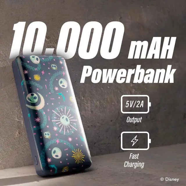 Alt view image 2 of 7 - Disney Tim Burtons The Nightmare Before Christmas Jack Skellington 10,000mah Power Bank- Universally Compatible Portable Phone Charger w/USB Charging Port- Jack Skellington Gifts for NBC Fans