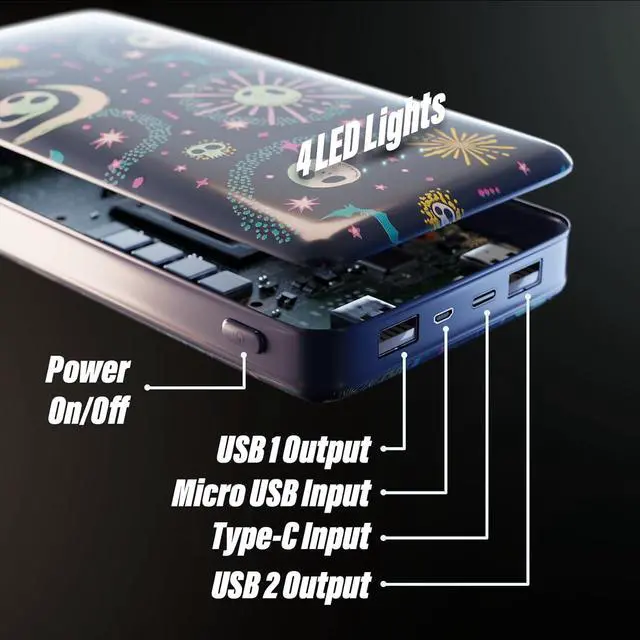 Alt view image 5 of 7 - Disney Tim Burtons The Nightmare Before Christmas Jack Skellington 10,000mah Power Bank- Universally Compatible Portable Phone Charger w/USB Charging Port- Jack Skellington Gifts for NBC Fans