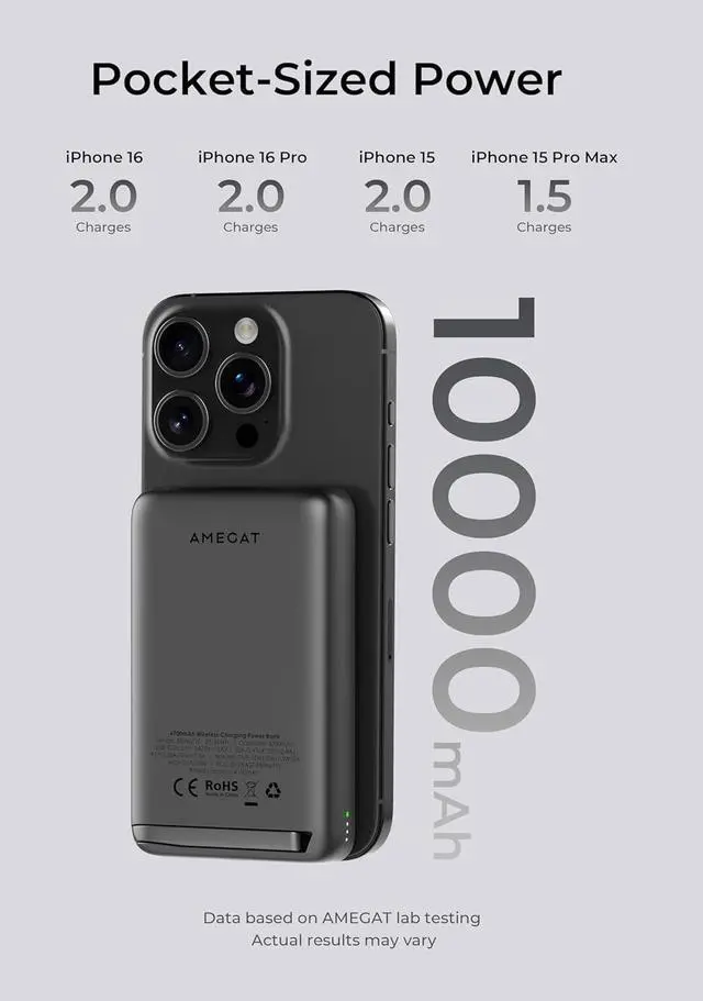 Alt view image 2 of 7 - Magnetic Power Bank, 10000mAh 30W USB-C Compact Wireless Portable Charger Foldable Stand Fast Charging Compatible with Magsafe, Portable Charger Power Bank for iPhone 16/15/14/13/12 Series