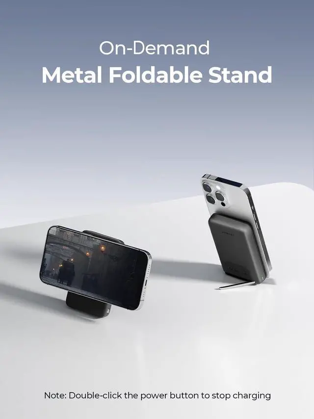 Alt view image 4 of 7 - Magnetic Power Bank, 10000mAh 30W USB-C Compact Wireless Portable Charger Foldable Stand Fast Charging Compatible with Magsafe, Portable Charger Power Bank for iPhone 16/15/14/13/12 Series