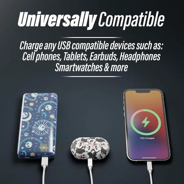 Alt view image 6 of 7 - Disney Tim Burtons The Nightmare Before Christmas Jack Skellington 10,000mah Power Bank- Universally Compatible Portable Phone Charger w/USB Charging Port- Jack Skellington Gifts for NBC Fans