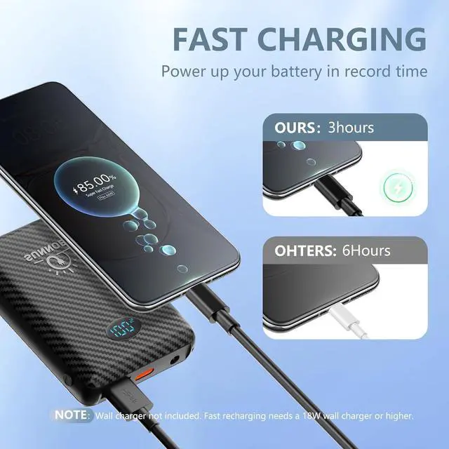Alt view image 5 of 6 - Battery Pack for Heated Vest, 7.4V/5V 10000mAh Power Bank for Heated Vest with DC/USB/Type-C Output and LED Display for Heating Clothing and Phones