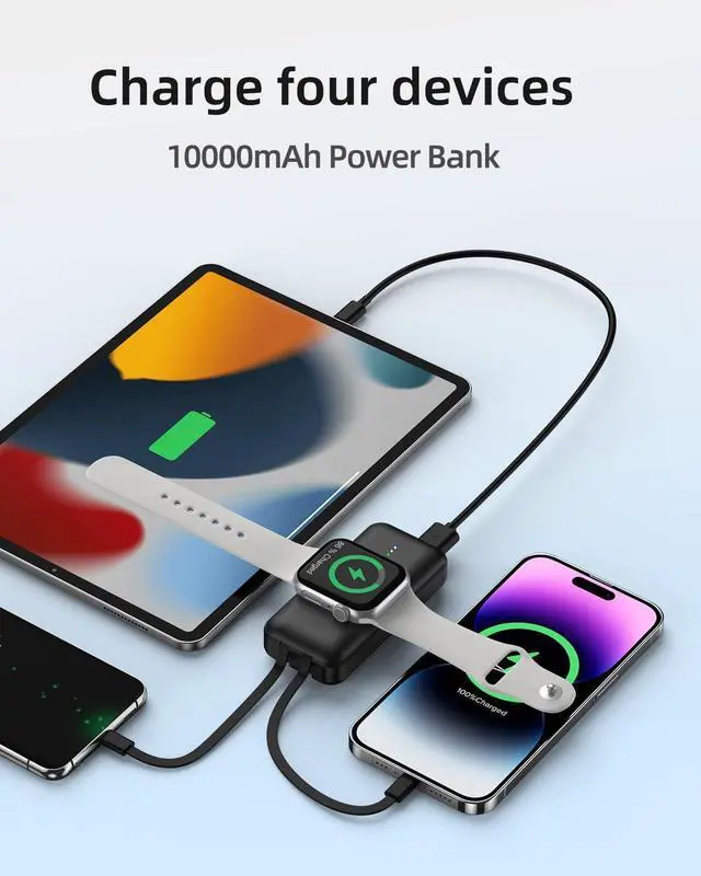 Alt view image 4 of 7 - Portable Apple Watch Charger, 10000mAh Mini Power Bank for iWatch,Fast Charging Phone Charger with Built in Cable,Compatible with Apple Watch 9/Ultra/8/7/6/Se/5/4/3/2/iPhone14/13/12/11/ iPod/Samsung