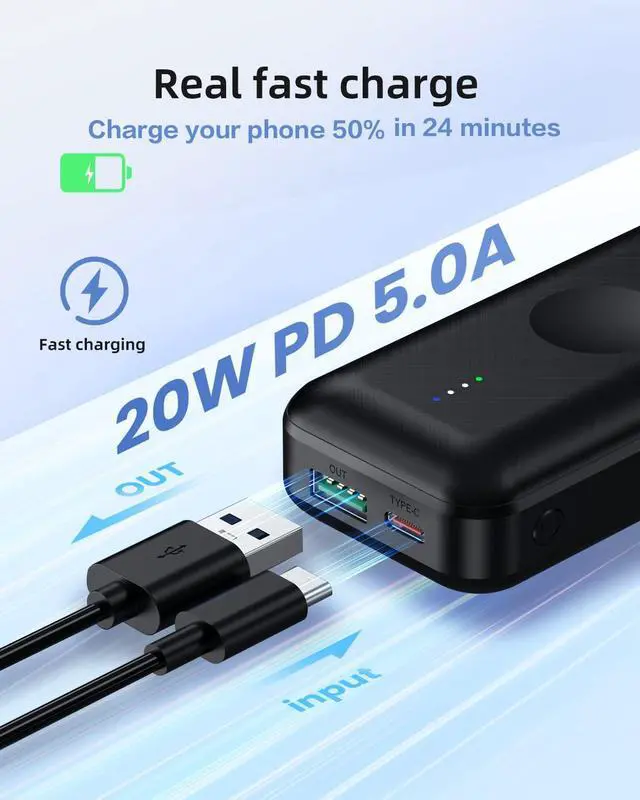 Alt view image 5 of 7 - Portable Apple Watch Charger, 10000mAh Mini Power Bank for iWatch,Fast Charging Phone Charger with Built in Cable,Compatible with Apple Watch 9/Ultra/8/7/6/Se/5/4/3/2/iPhone14/13/12/11/ iPod/Samsung