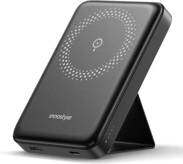 Main image of Magnetic Power Bank 3-in-1: 10000mAh MagSafe Wireless Charger with Stand, 20W Fast Charging for iPhone 16/15/14/13, Portable Battery for AirPods, Samsung Galaxy (Foldable & Slim) | Black