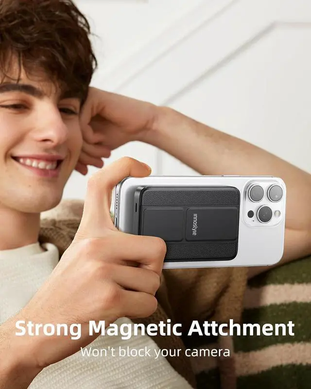 Alt view image 4 of 6 - Magnetic Power Bank 3-in-1: 10000mAh MagSafe Wireless Charger with Stand, 20W Fast Charging for iPhone 16/15/14/13, Portable Battery for AirPods, Samsung Galaxy (Foldable & Slim) | Black