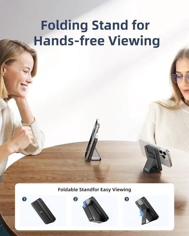 Alt view image 5 of 6 - Magnetic Power Bank 3-in-1: 10000mAh MagSafe Wireless Charger with Stand, 20W Fast Charging for iPhone 16/15/14/13, Portable Battery for AirPods, Samsung Galaxy (Foldable & Slim) | Black