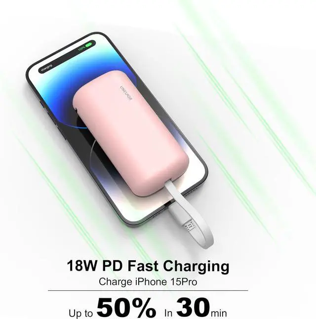 Alt view image 3 of 7 - Portable Charger with Built-in USB-C Cable,10000mAh 18W PD Fast Charging Power Bank.LED Display Battery Pack Compatible with iPhone 15,15 Plus,15 Pro,15 Pro Max,Samsung Galaxy S23,S22,S21,Note20/10/9