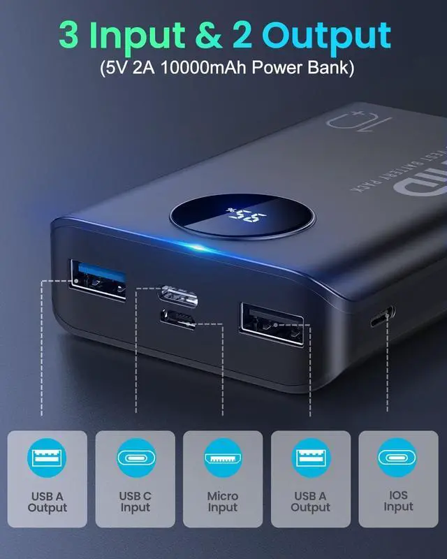 Alt view image 6 of 7 - 5V 2A Heated Vest Battery Pack,Power Bank Heated Jacket, LCD Display 10000mAh Portable Charger,Battery Phone Charger for iPhone,Android etc.
