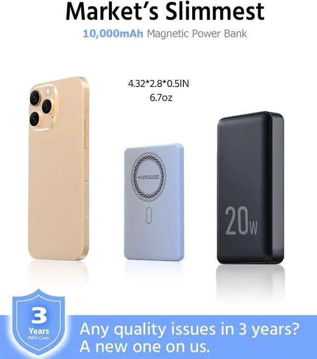 Alt view image 3 of 7 - 5000mAh Magnetic Battery Pack - Qi2 Certified 15W Magnetic Portable Charger for iPhone 16 Pro Max/16 Pro/16/15/14/13/12 20W PD Wired Wireless Fast Charging Ultra Slim Metal Battery Pack