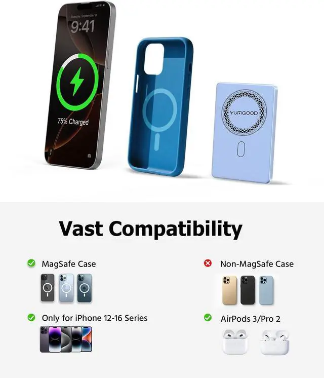 Alt view image 4 of 7 - 5000mAh Magnetic Battery Pack - Qi2 Certified 15W Magnetic Portable Charger for iPhone 16 Pro Max/16 Pro/16/15/14/13/12 20W PD Wired Wireless Fast Charging Ultra Slim Metal Battery Pack